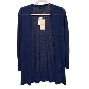 NWT Halogen Linen Blend Open Front Cardigan Womens XXS Navy Blue Long Line